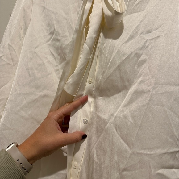 Quince Washable Stretch Silk Tie Neck Blouse in Ivory - Picture 8 of 10